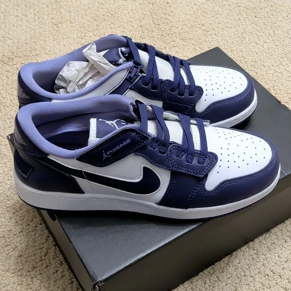 New Nike Air Jordan 1 Low Flyease (GS) Kids Purple and White Sneakers - Picture 4 of 9